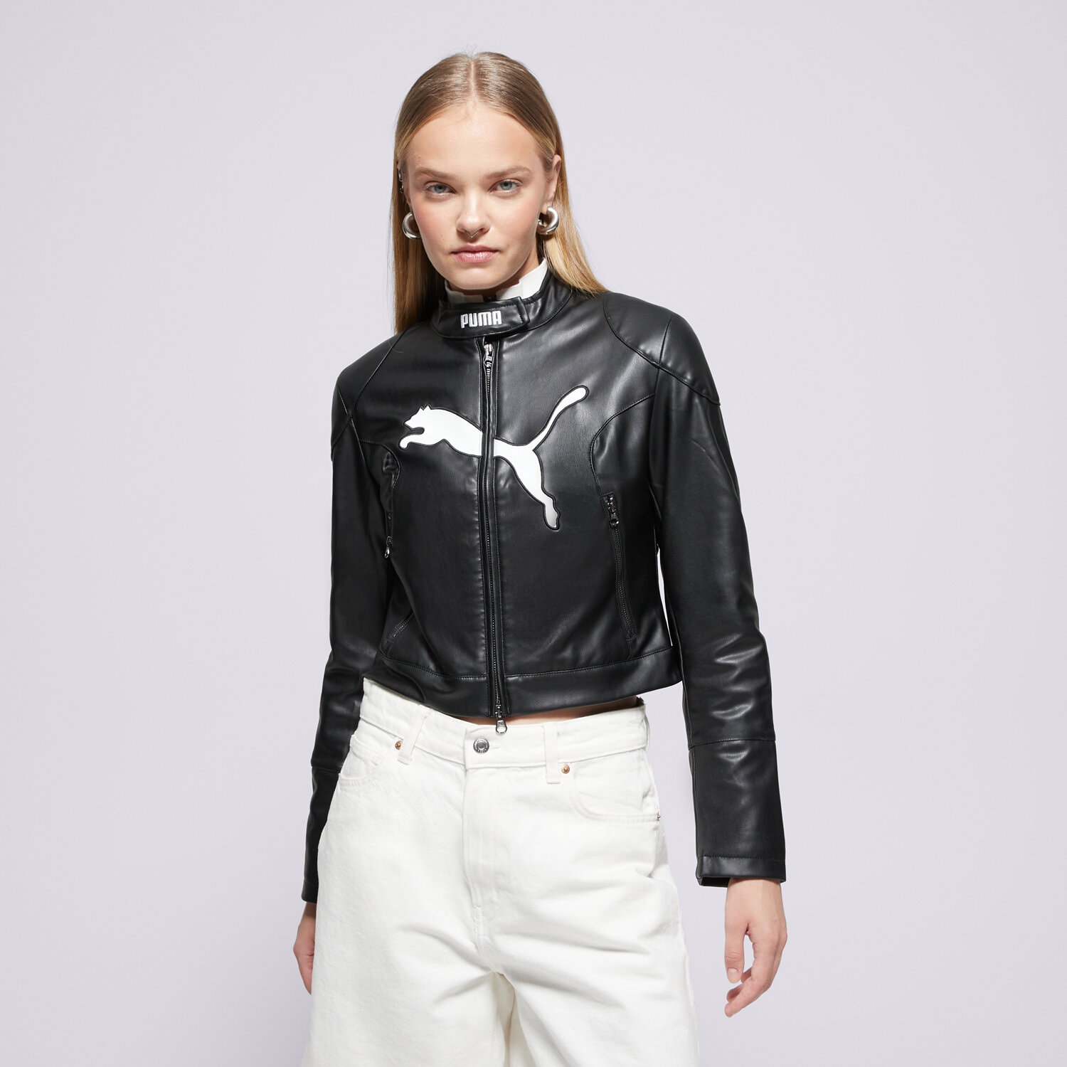 Femei jachetă PUMA JACHETĂ FUTURE.PUMA.ARCHIVE PLEATHER RACER JACKET 632170 01 Negru