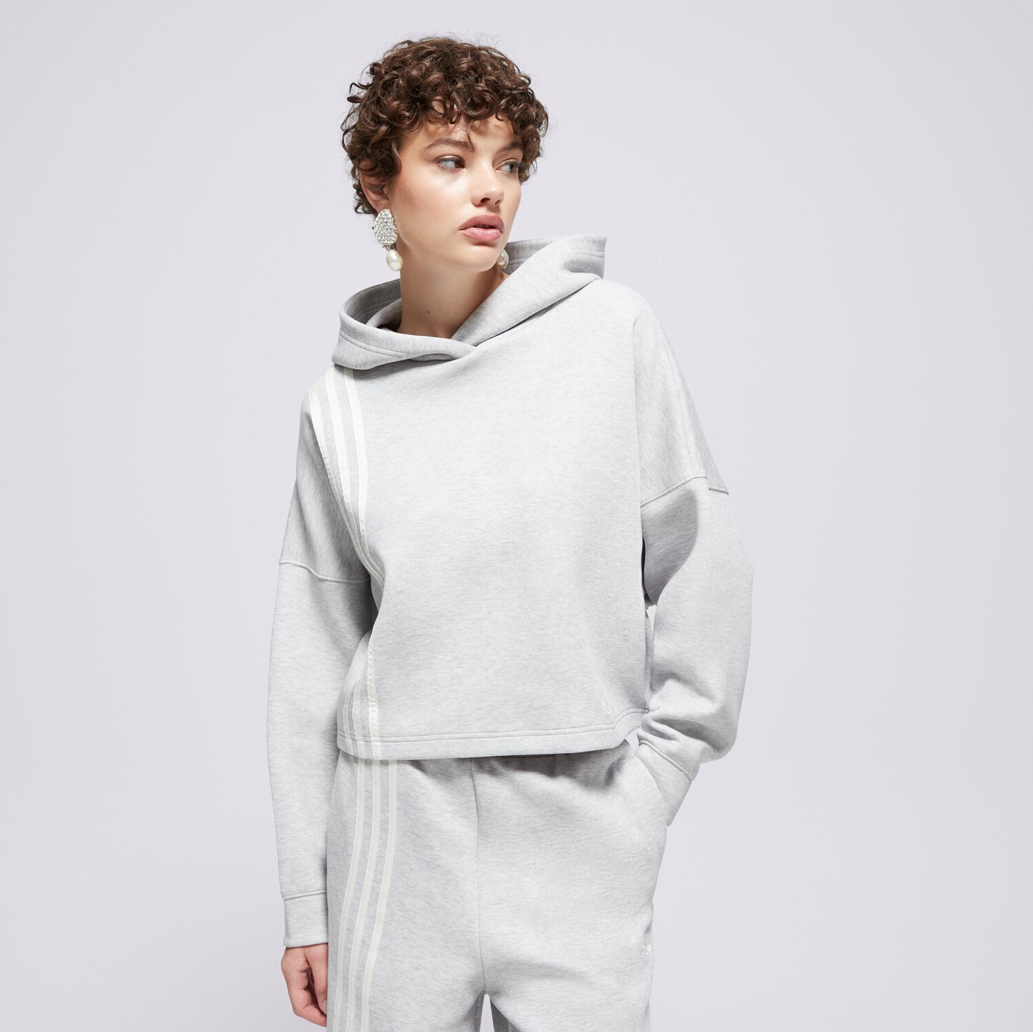 Femei bluză ADIDAS BLUZĂ CU GLUGĂ 3 STRIPES HOODY JW3596 Gri