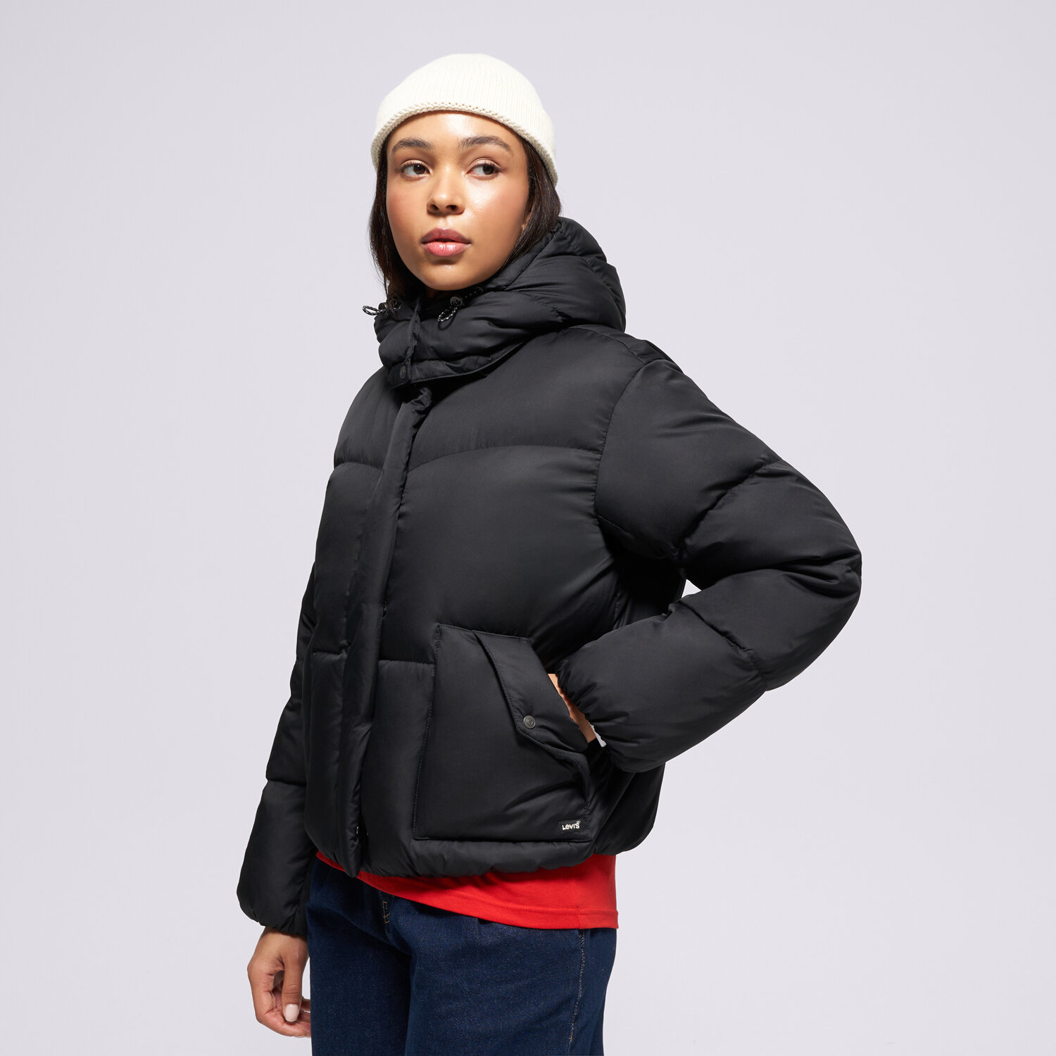 Femei geacă de iarnă LEVI'S JACHETĂ DE IARNĂ WESTERN   BUBBLE SHORTIE BLACK  003MD-0001 Negru