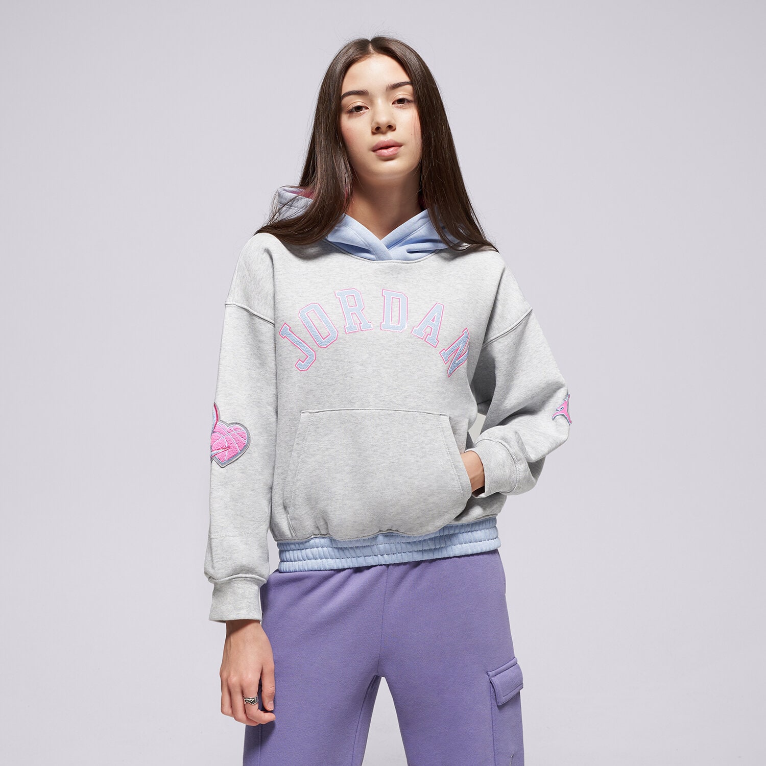Copii bluză JORDAN BLUZĂ CU GLUGĂ JDG BLUE JEANS & BLING PO HOOD GIRL 45F193-G2H Gri