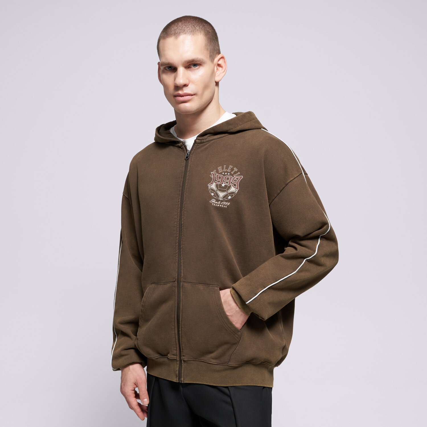 Bărbați bluză PROSTO BLUZĂ ZIP HOODIE ATHLETIC WASHED BROWN KL252MSWE2071 Maro