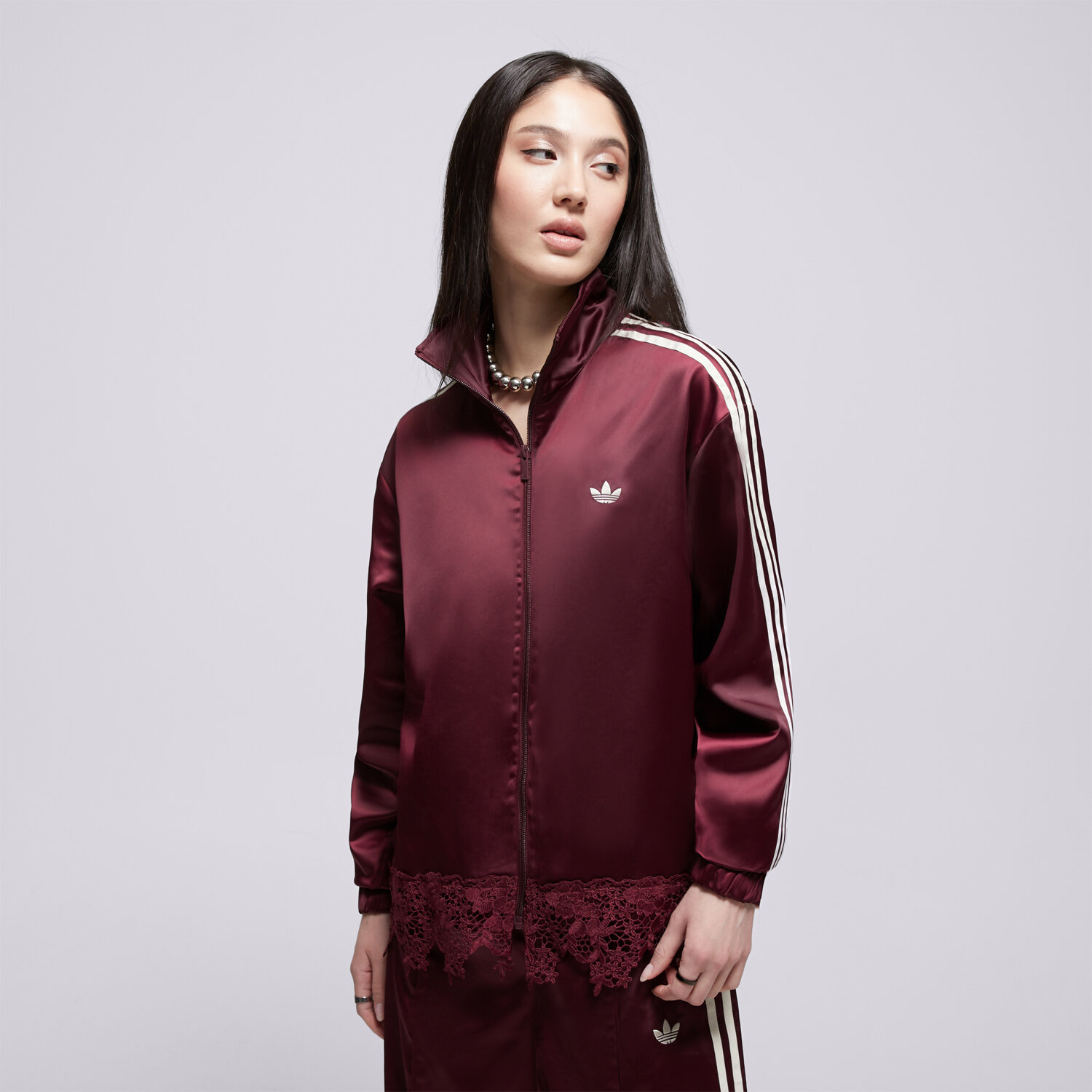 Femei bluză ADIDAS BLUZĂ SATIN LACE TRACK TOP LOOSE FIREBIRD LD1804 Bordo