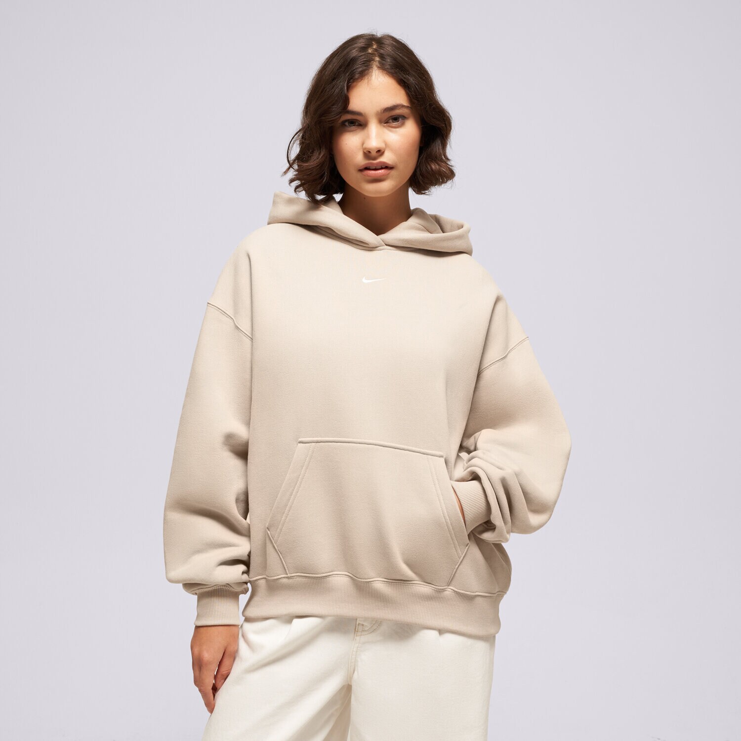 Femei bluză NIKE BLUZĂ HANORAC W NK STUDIO FLC MW OS IM8502-236 Bej
