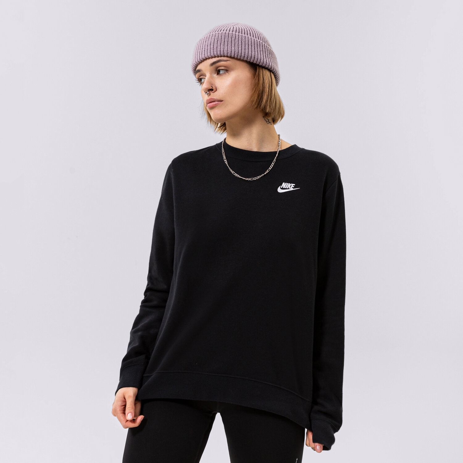 Femei bluză NIKE BLUZĂ W NSW CLUB FLC CREW STD DQ5473-010 Negru