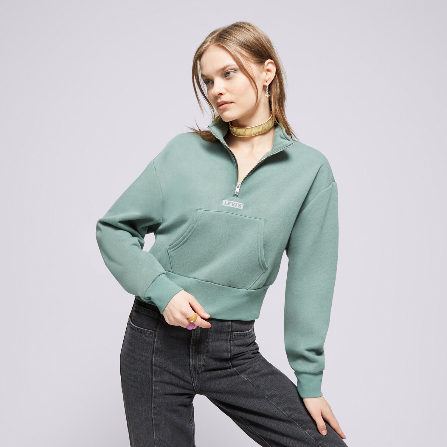Femei bluză LEVI'S BLUZĂ GRAPHIC SARA 1/4 ZIP GREENS A7298-0002 Kaki