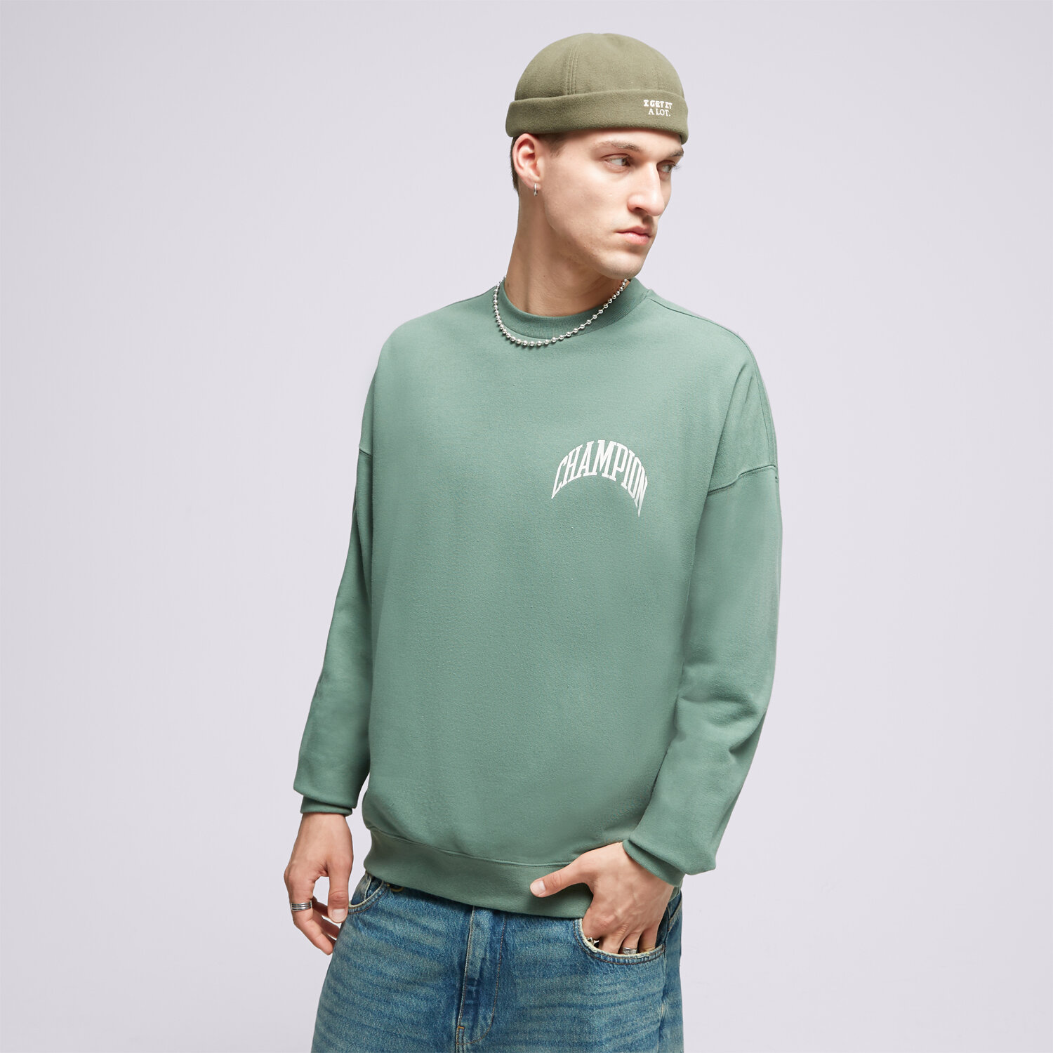 Bărbați bluză CHAMPION BLUZĂ CREWNECK SWEATSHIRT 218517GS506 Verde