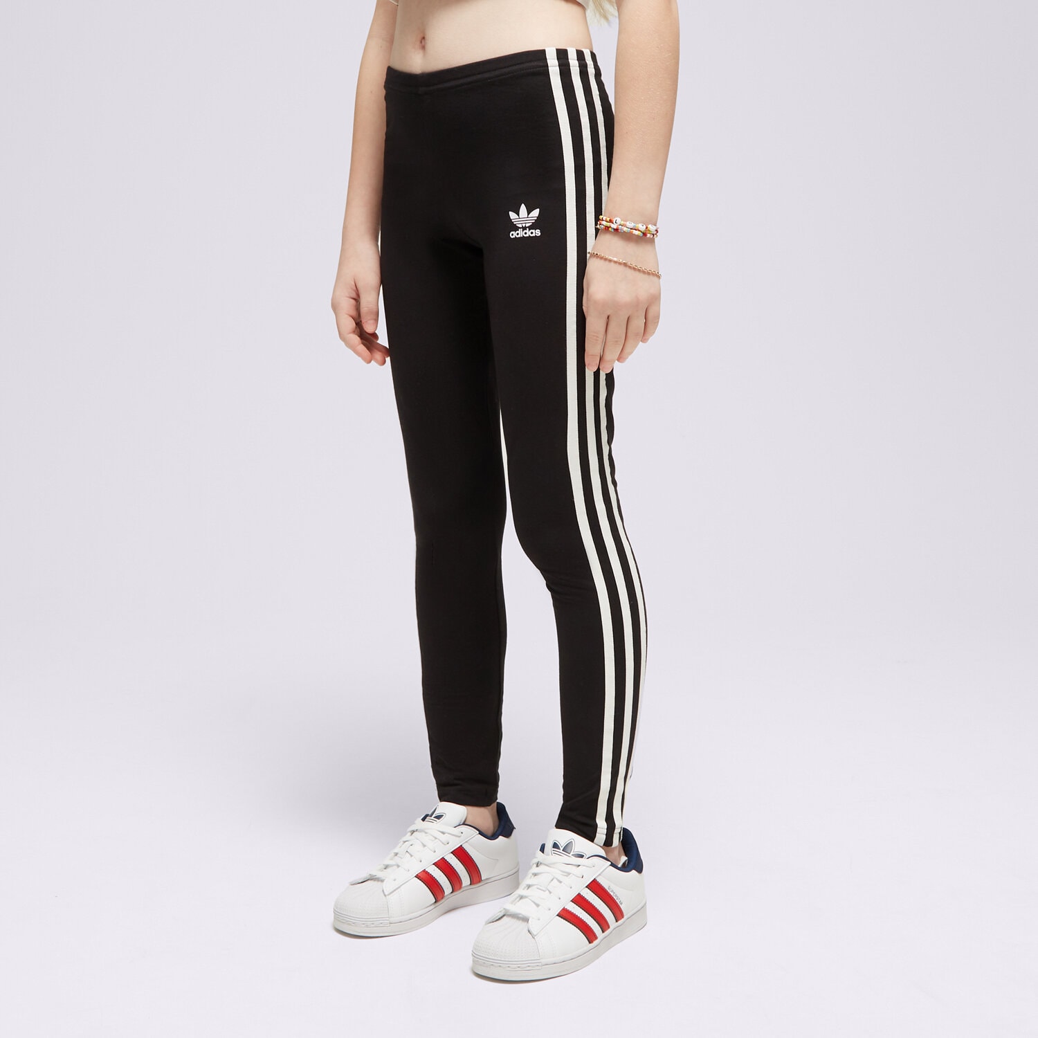Pantaloni pentru copii ADIDAS GIRLS' 3 STRIPES COLANȚI JUNIOR G HD2025 Negru