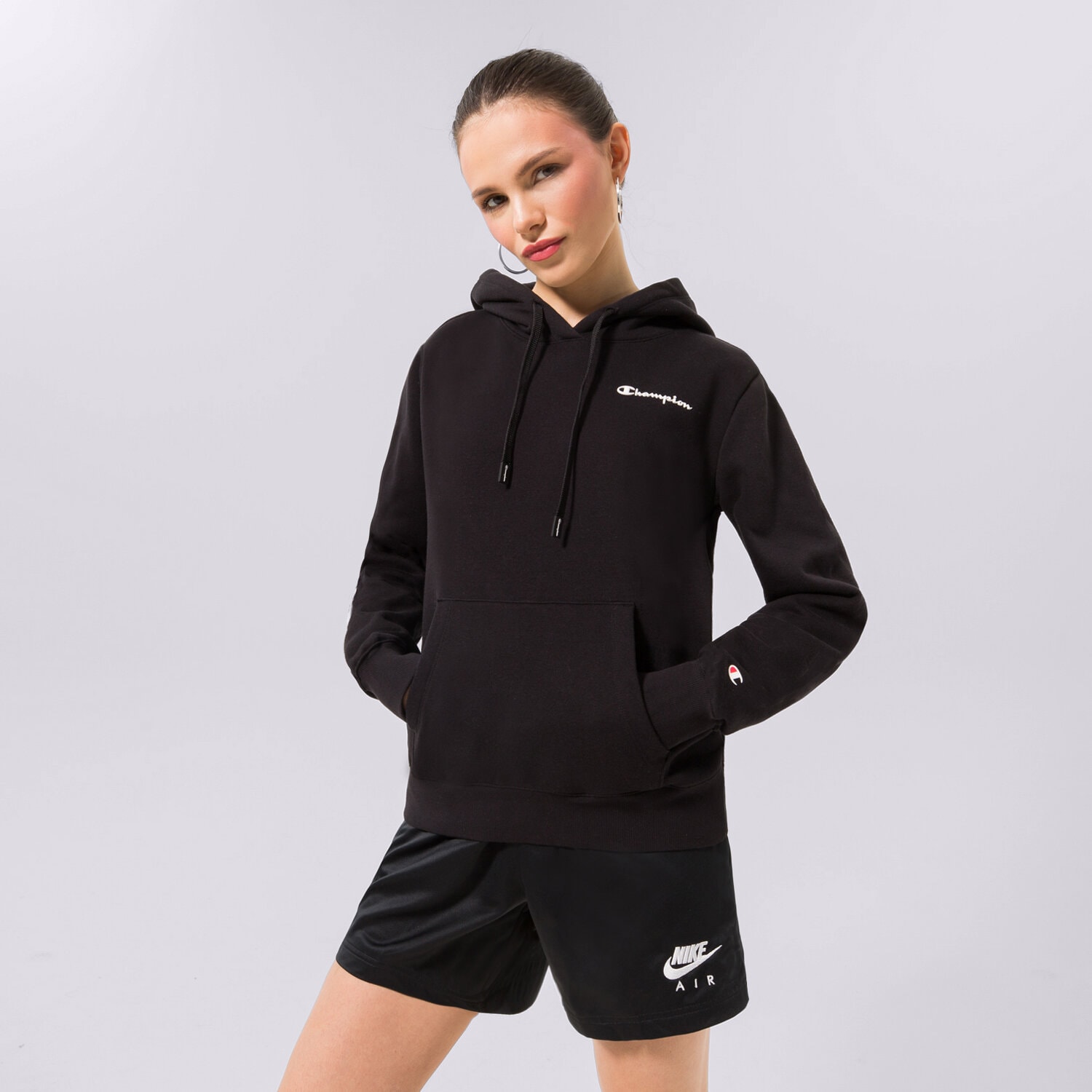 Femei bluză CHAMPION BLUZĂ CU GLUGĂ HOODED SWEATSHIRT 115395KK001 Negru