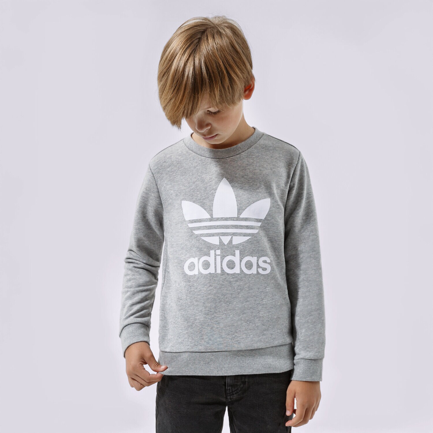 Copii bluză ADIDAS BLUZĂ TREFOIL CREW BOY GD2709 Gri