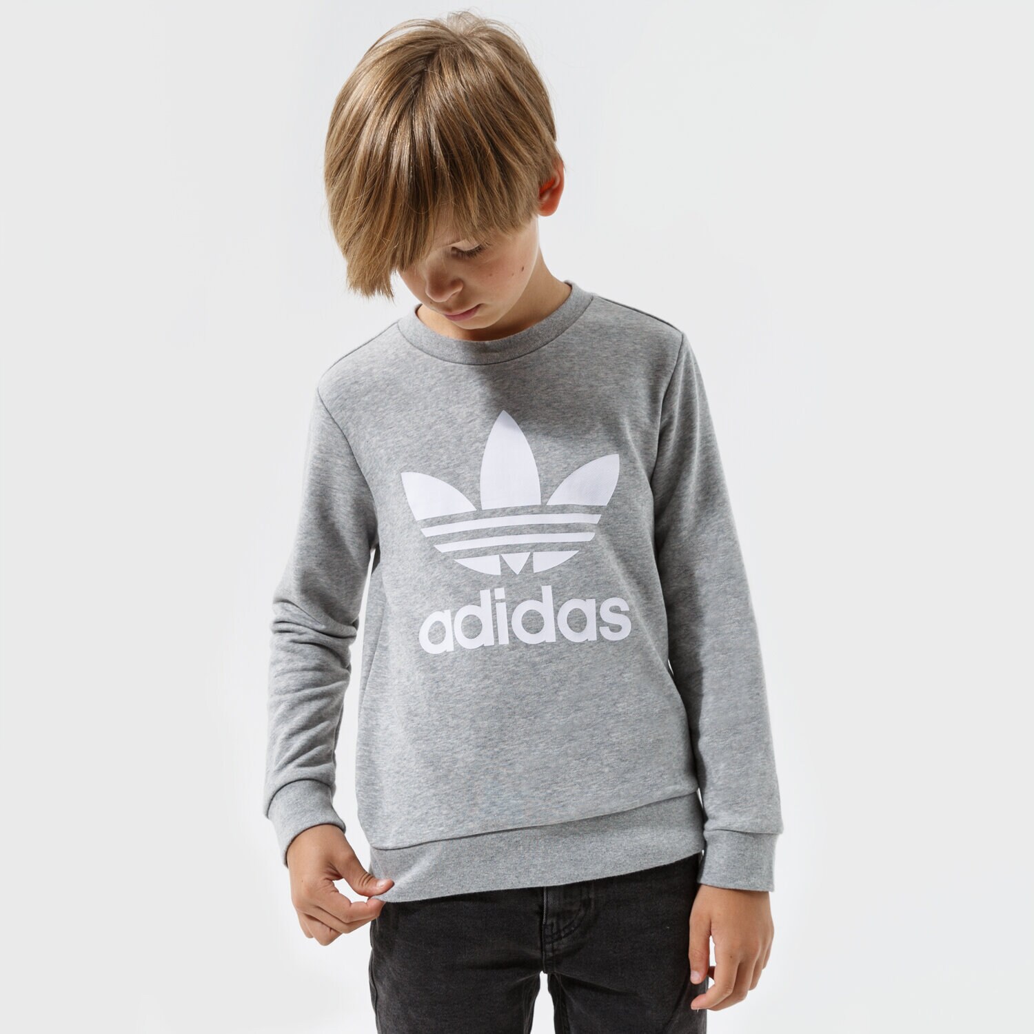 Copii bluză ADIDAS BLUZĂ TREFOIL CREW BOY GD2709 Gri
