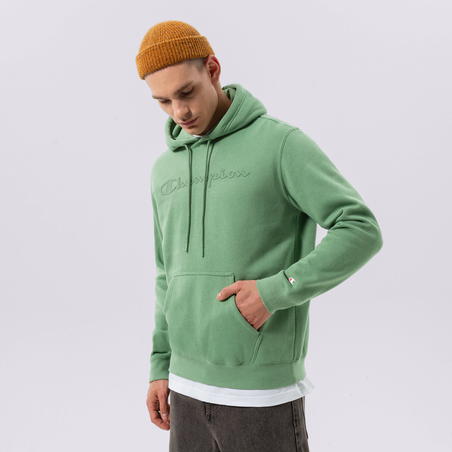 Bărbați bluză CHAMPION BLUZĂ CU GLUGĂ HOODED SWEATSHIRT 218282GS088 Kaki