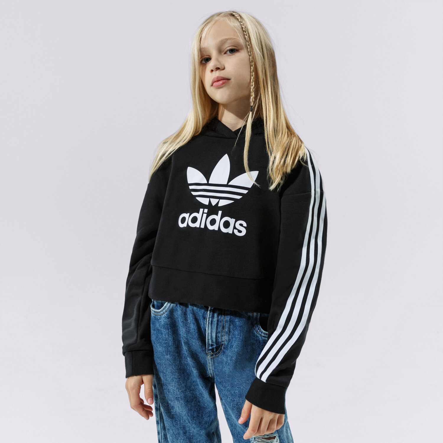 Copii bluză ADIDAS BLUZĂ CU GLUGĂ CROPPED HOODIE GIRL H32337 Negru