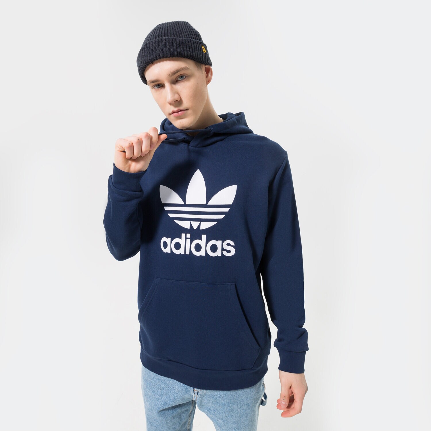 Bărbați bluză ADIDAS BLUZĂ CU GLUGĂ TREFOIL HOODY HK5298 Albastru