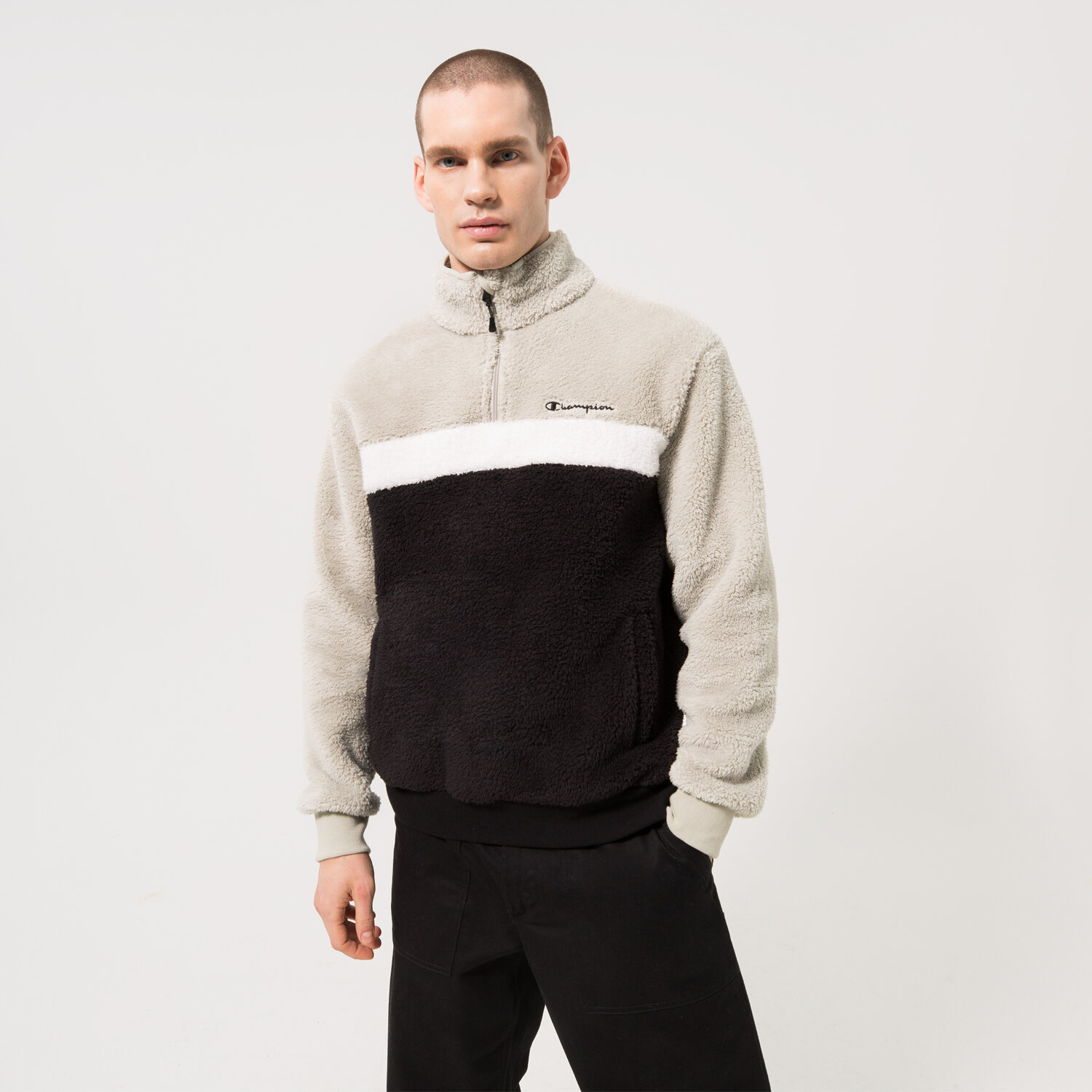Bărbați bluză CHAMPION BLUZĂ HALF ZIP TOP 218105KK001 Negru