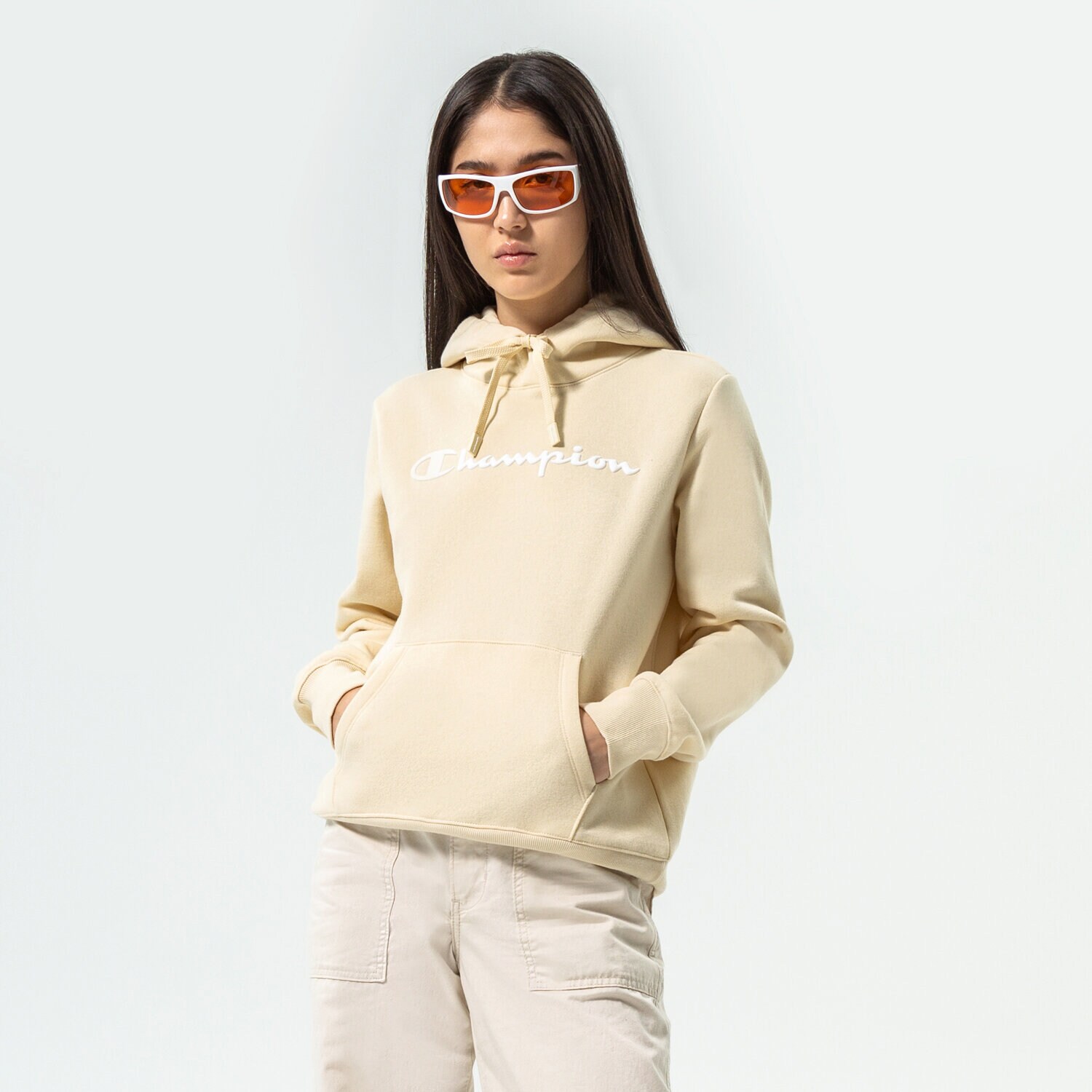 Femei bluză CHAMPION BLUZĂ CU GLUGĂ HOODED SWEATSHIRT 115687YS014 Bej