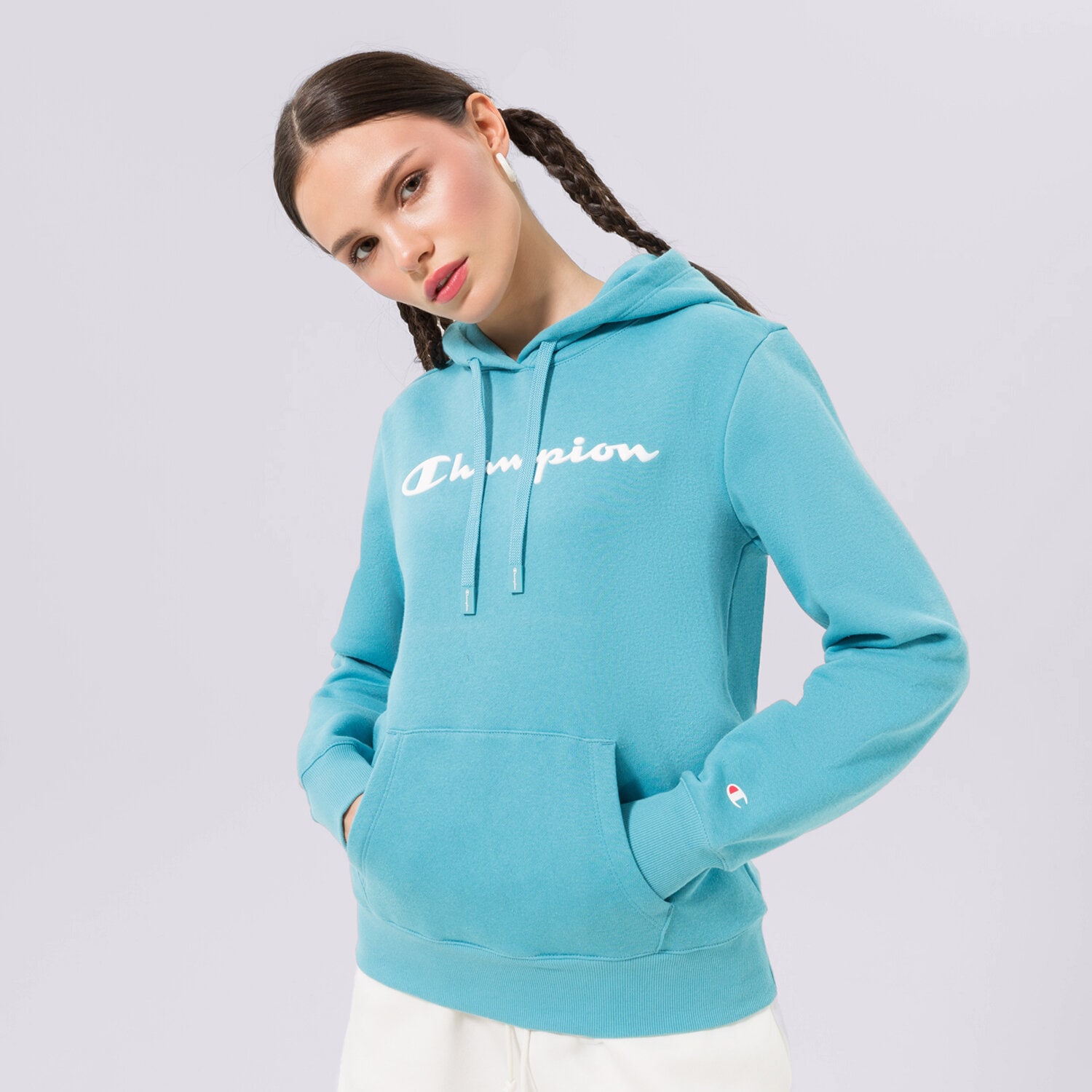Femei bluză CHAMPION BLUZĂ CU GLUGĂ HOODED SWEATSHIRT 115687BS157 Albastru