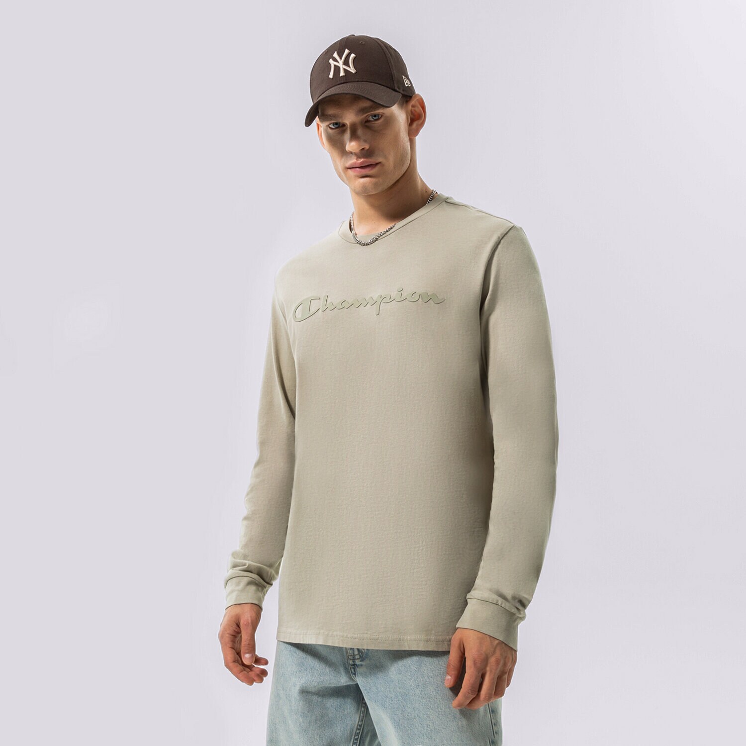 Bărbați tricou CHAMPION TRICOU CREWNECK LONG SLEEVE TRICOU 218285ES066 Gri