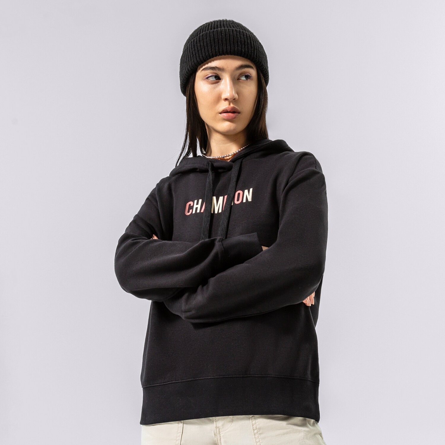 Femei bluză CHAMPION BLUZĂ CU GLUGĂ HOODED SWEATSHIRT 115991KK001 Negru