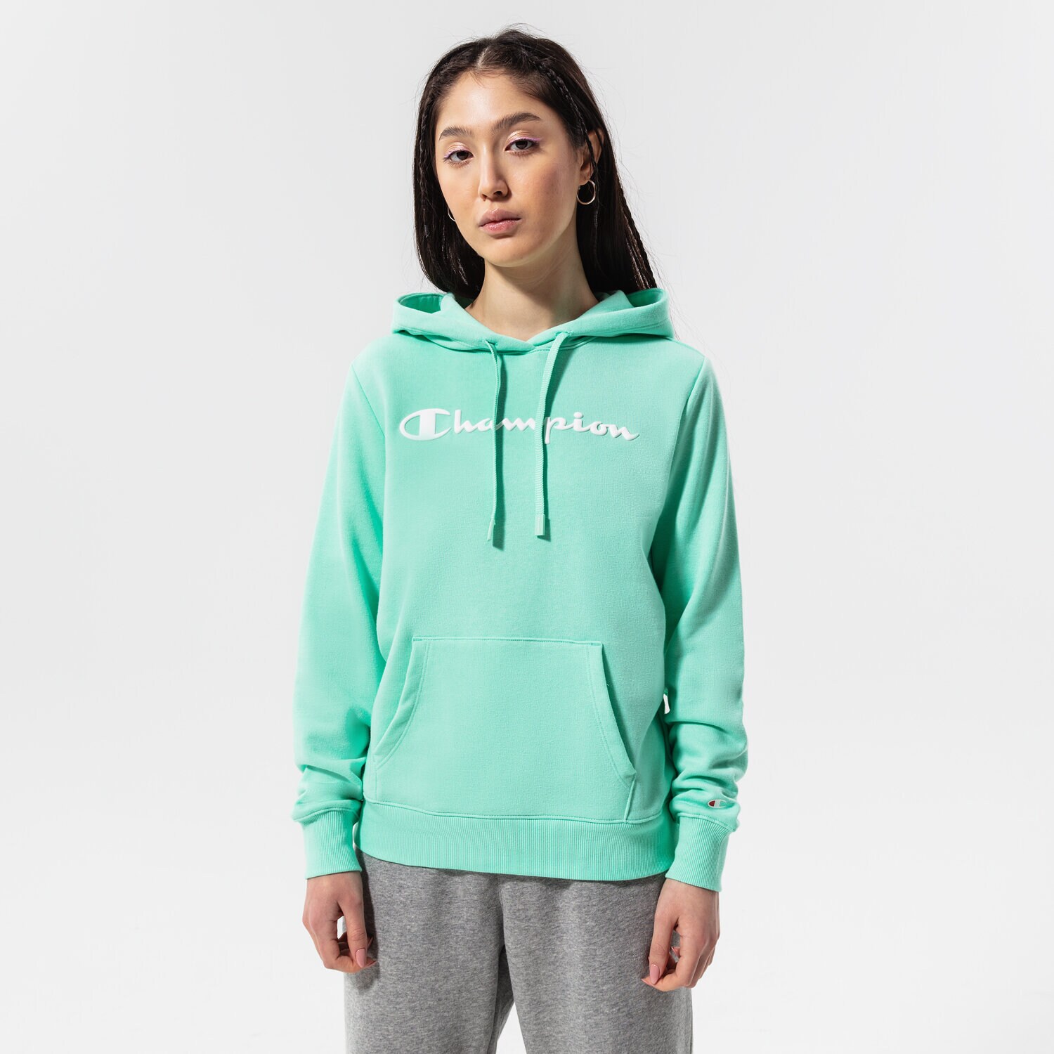 Femei bluză CHAMPION BLUZĂ CU GLUGĂ HOODED SWEATSHIRT 114858GS101 verde mentă