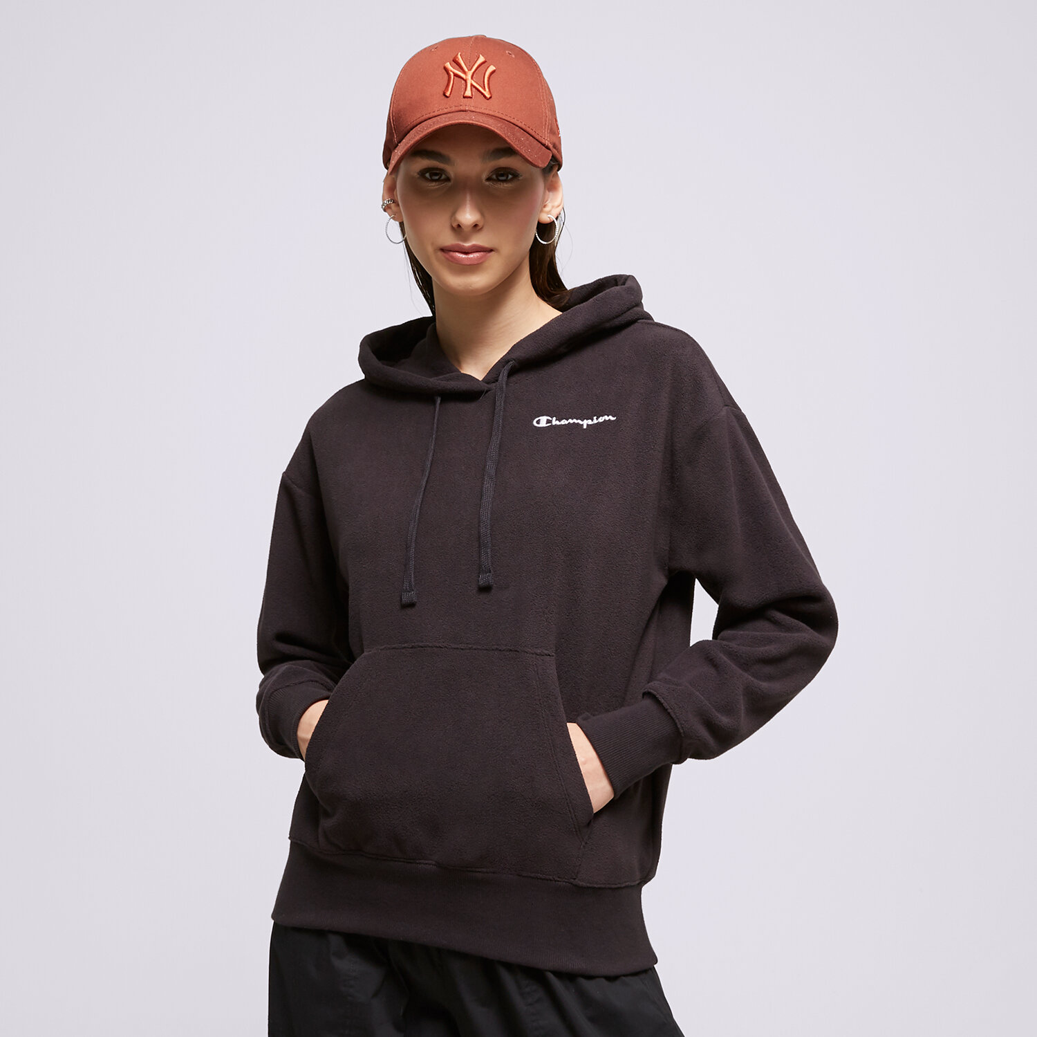Femei bluză CHAMPION BLUZĂ CU GLUGĂ HOODED SWEATSHIRT 115747KK001 Negru