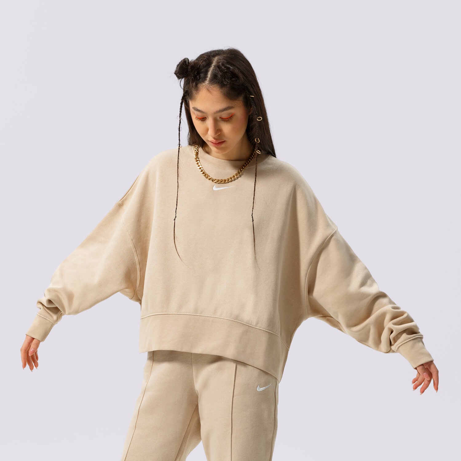 Femei bluză NIKE BLUZĂ W NSW ESSNTL CLCTN FLC OS CRW DJ7665-126 Bej