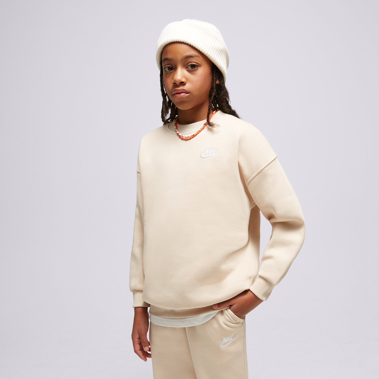 Copii bluză NIKE BLUZĂ G NSW CLUB FLC OVRSZD CREW G FD2923-126 Bej