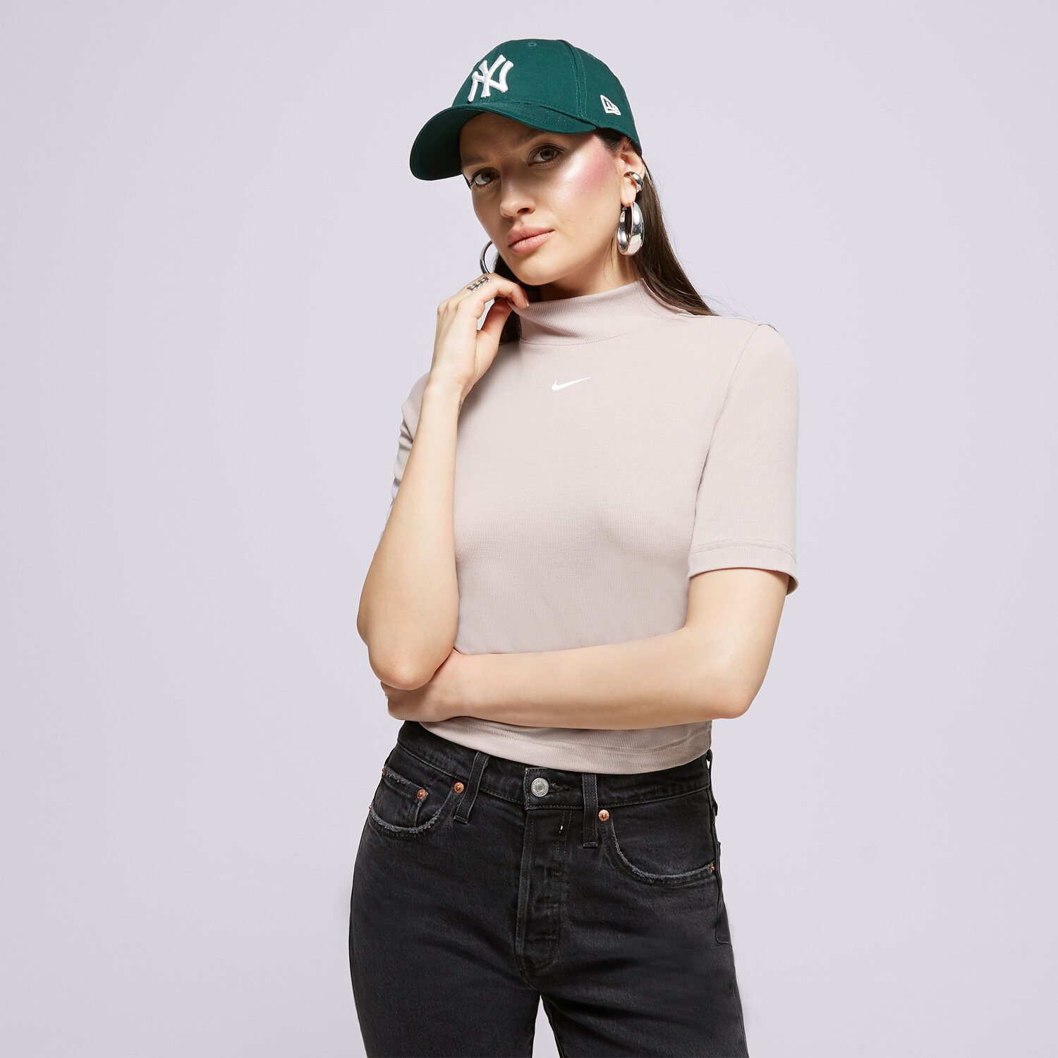 Femei tricou NIKE TRICOU W NSW ESSNTL RIB MOCK SS TOP DV7958-272 Bej