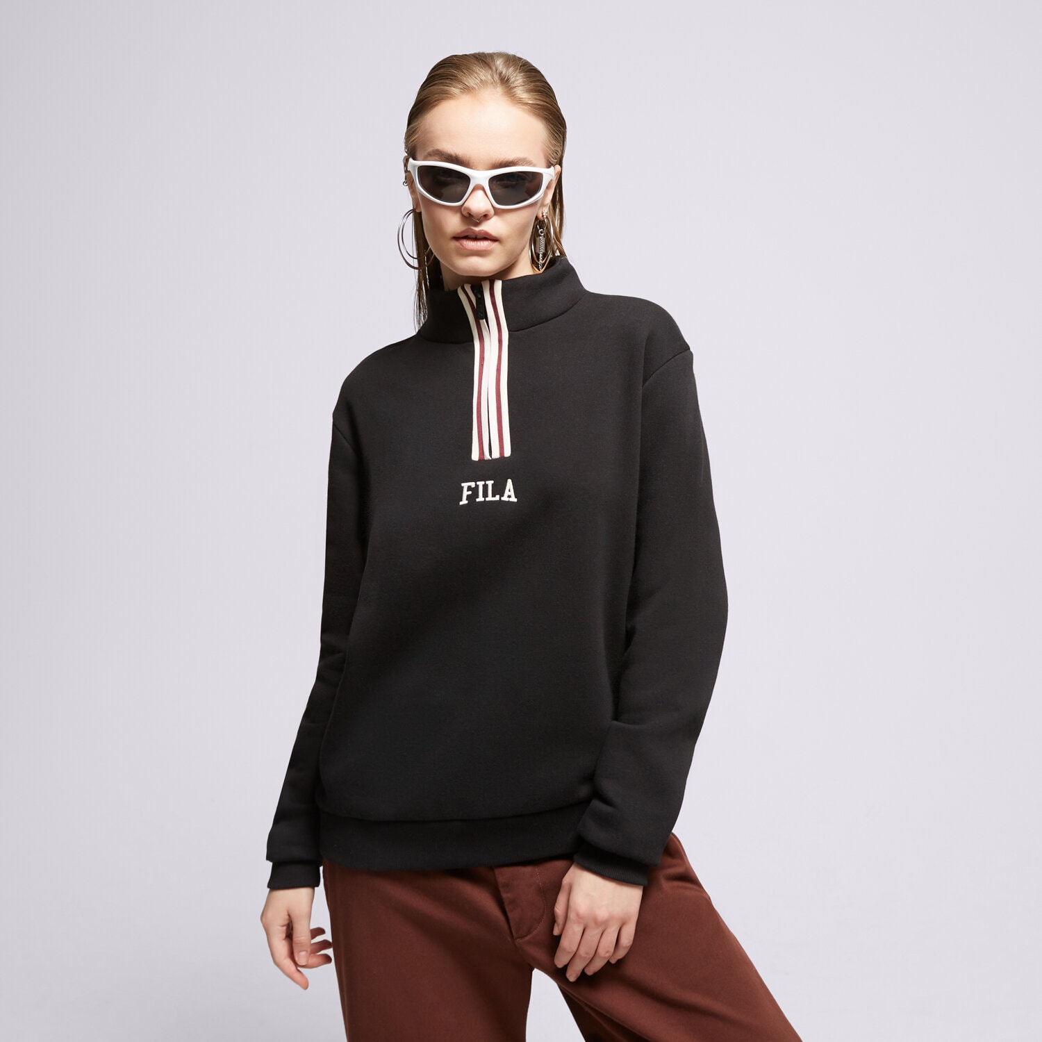 Femei bluză FILA BLUZĂ STRIPE 1/4 ZP BLK/PK DEVINEBLK Negru