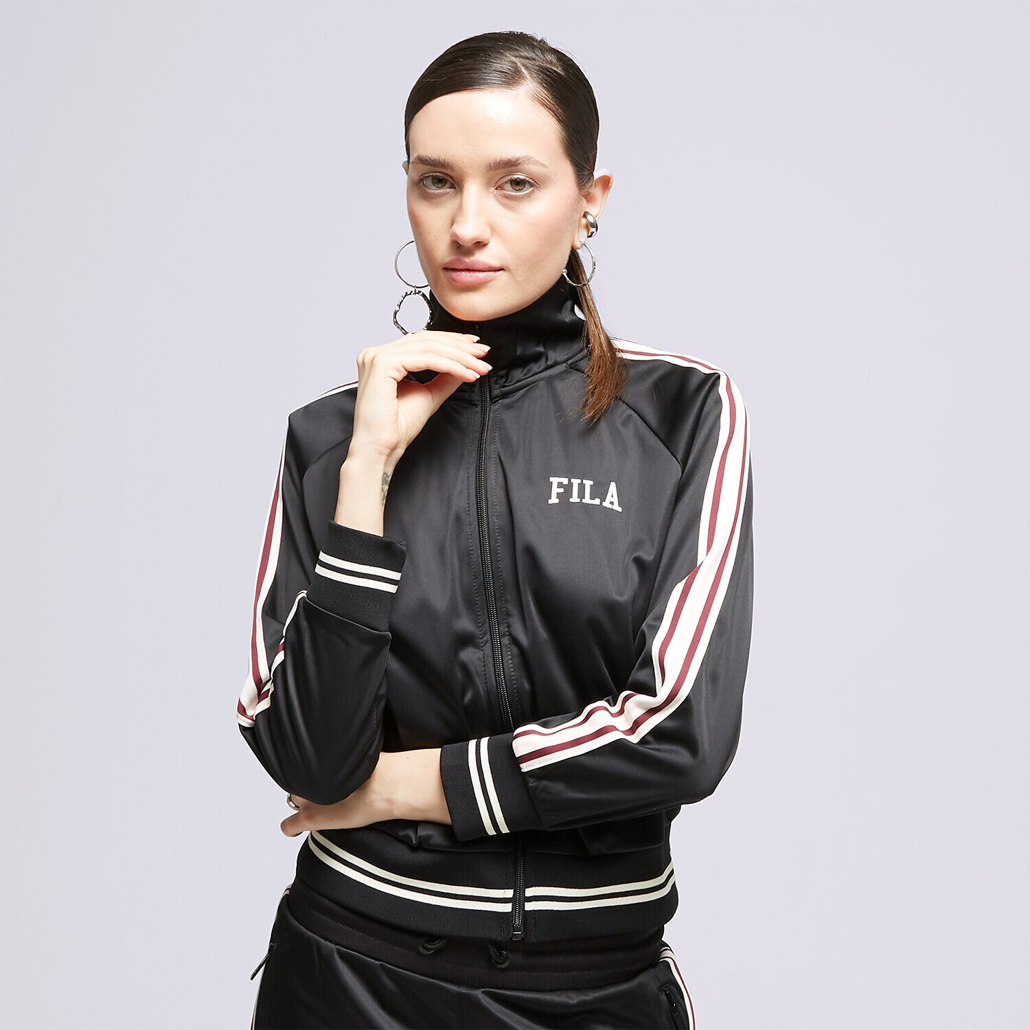 Femei bluză FILA BLUZĂ CU GLUGĂ STRIPE PLY JKT BK/PK KOABLK Negru