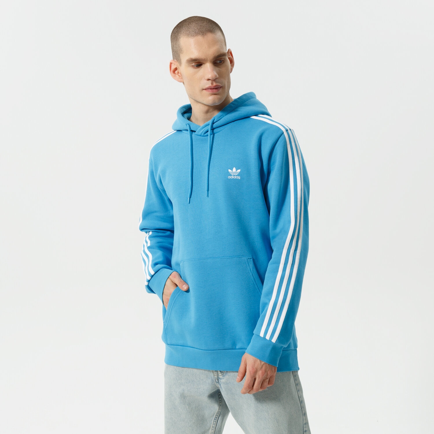Bărbați bluză ADIDAS BLUZĂ CU GLUGĂ 3-STRIPES HOODY HE9476 Albastru