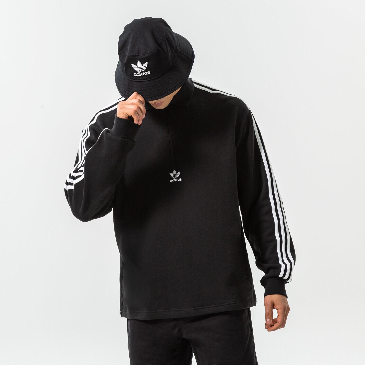 Bărbați bluză ADIDAS BLUZĂ 3-STRI-POLO LS HK7425 Negru