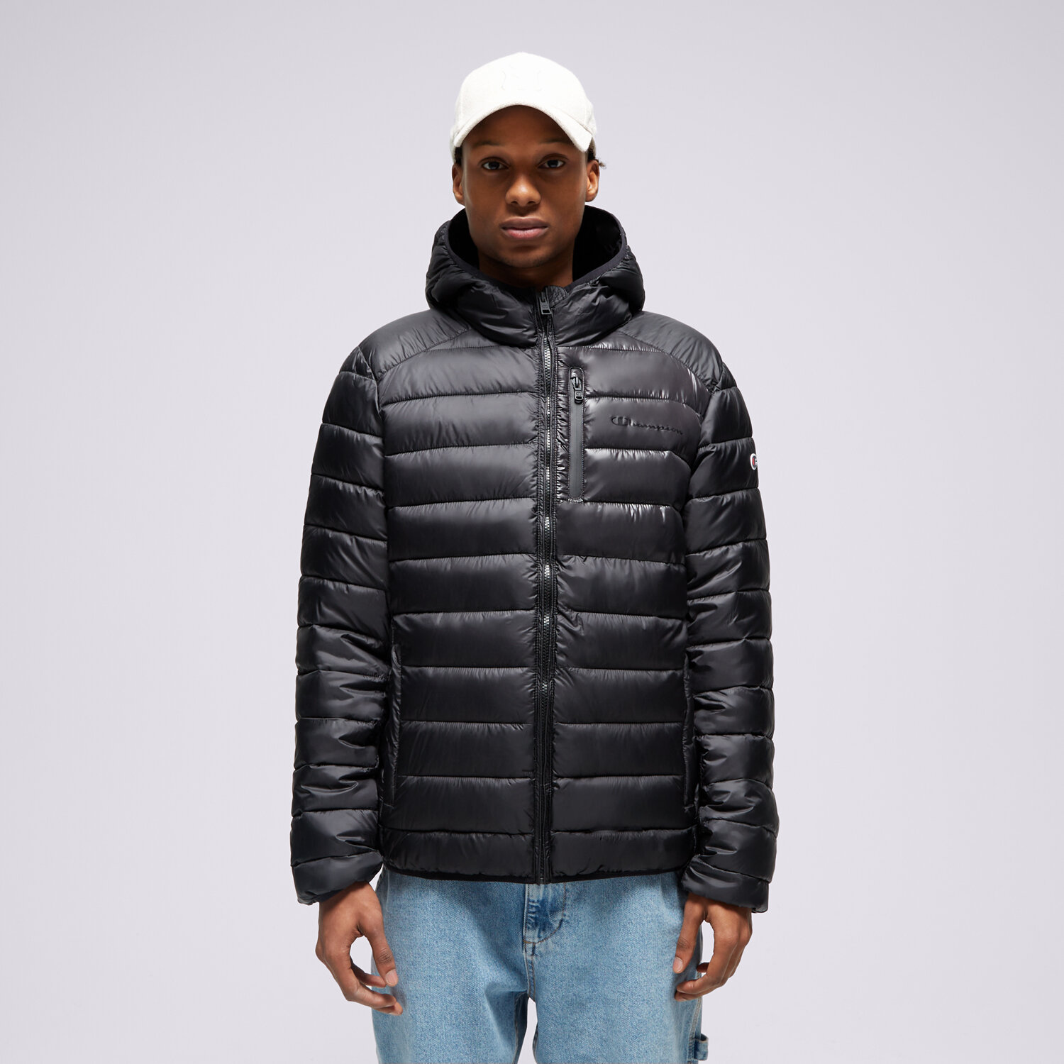 Bărbați eacă de iarnă CHAMPION JACHETĂ DE IARNĂ HOODED JACKET 219184KK001 Negru