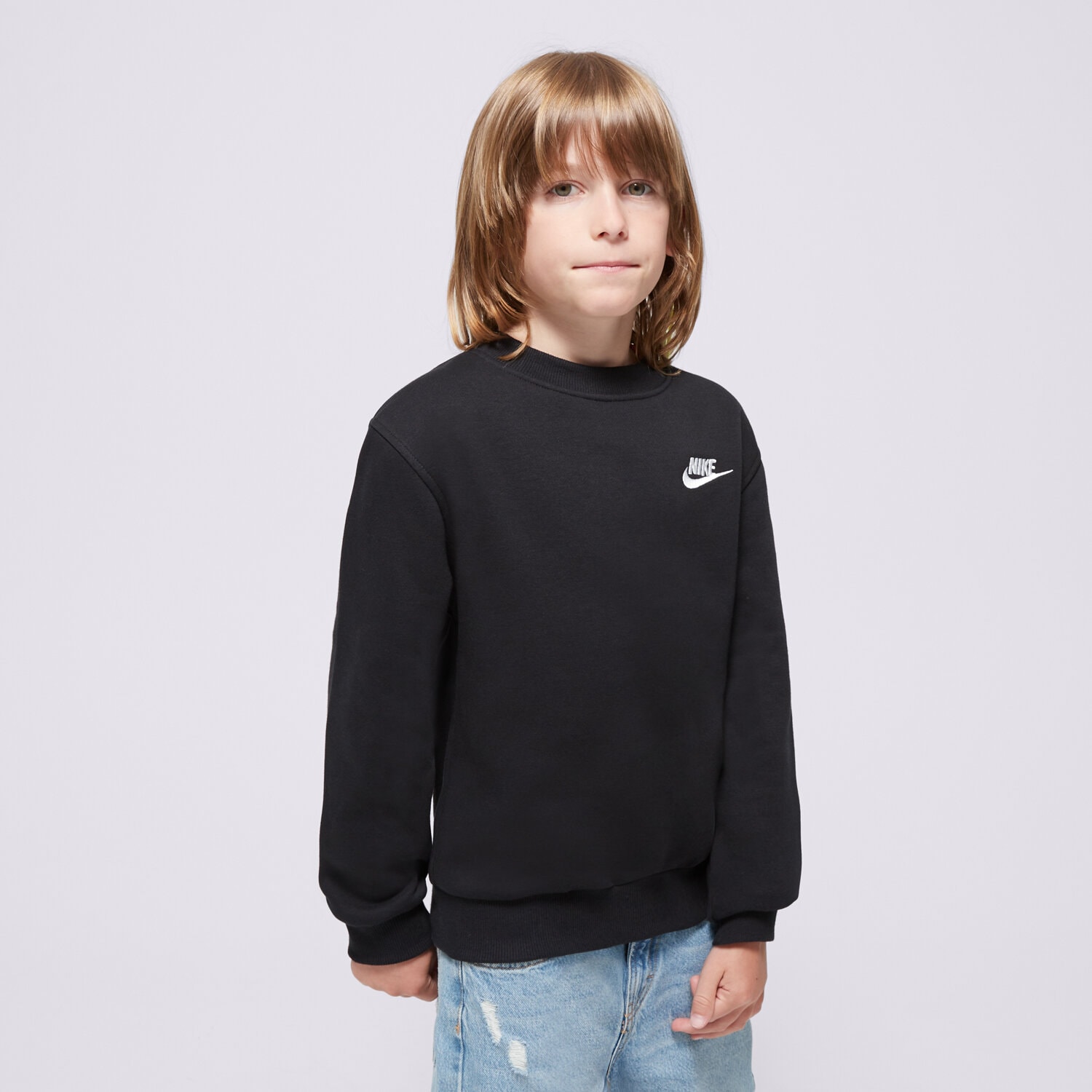 Copii bluză NIKE BLUZĂ K NSW CLUB FLC CREW LS LBR BOY FD3006-010 Negru
