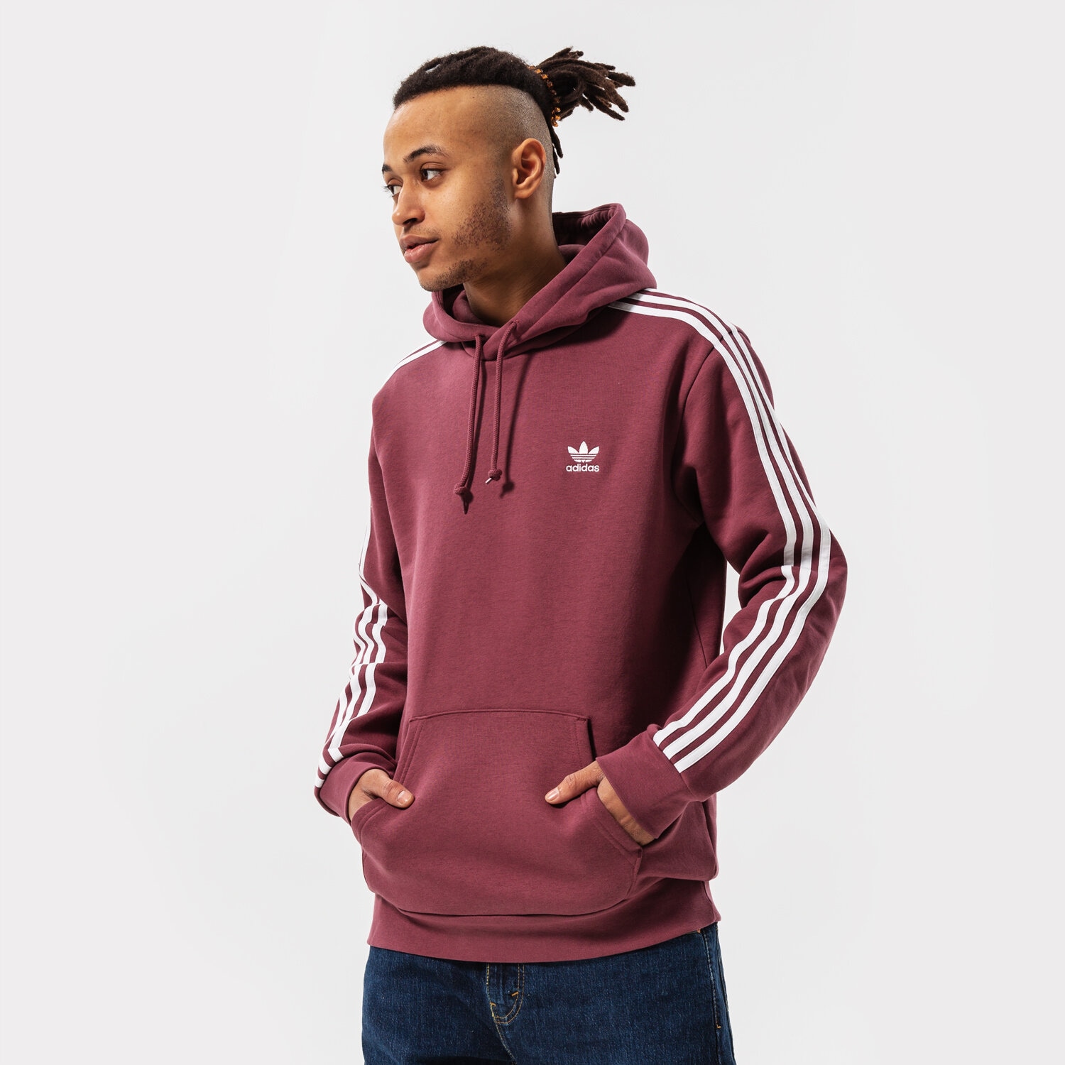 Bărbați bluză ADIDAS BLUZĂ CU GLUGĂ 3-STRIPES HOODY HE9478 Bordo