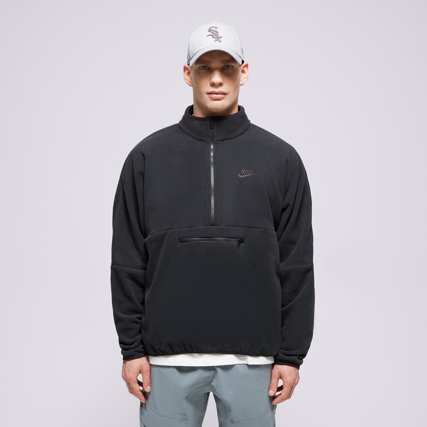 Bărbați bluză NIKE BLUZĂ M NK CLUB+ PLR LS HZ TOP DX0525-010 Negru