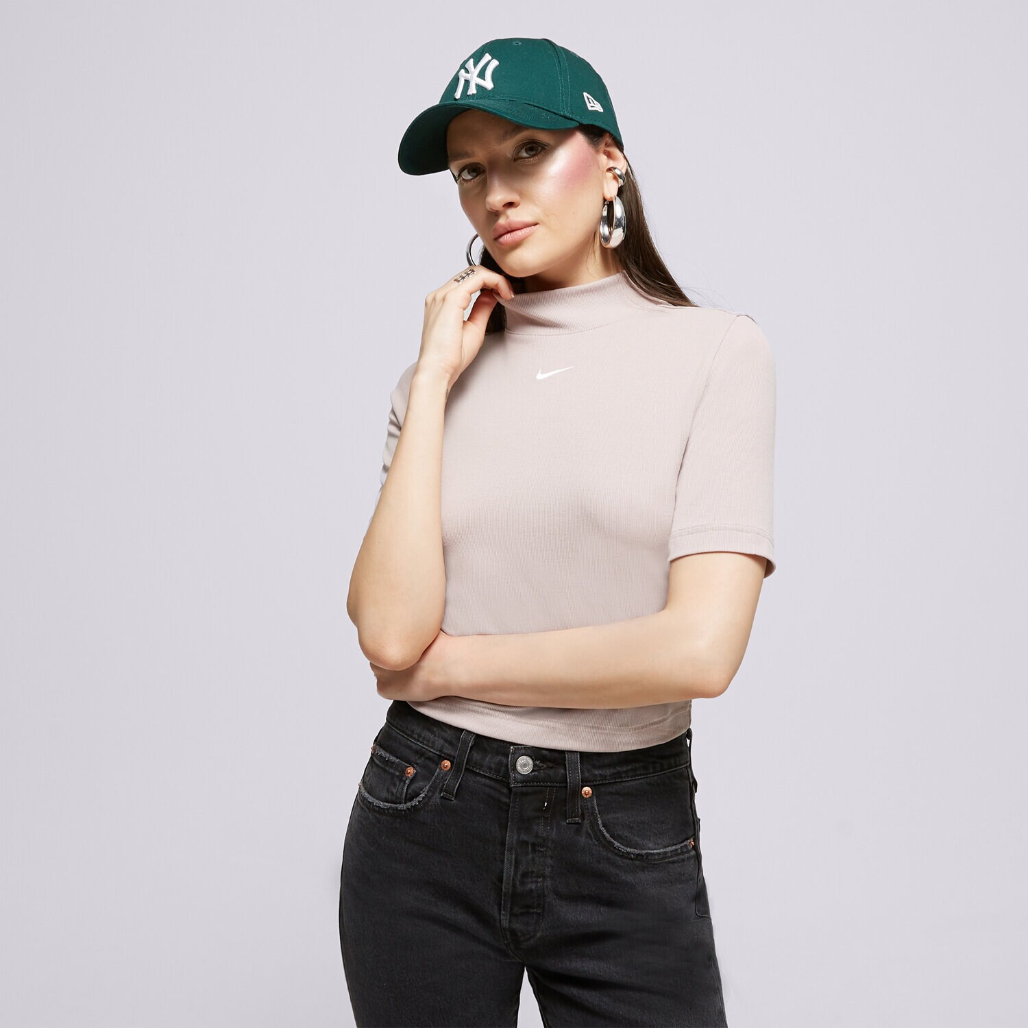 Femei tricou NIKE TRICOU W NSW ESSNTL RIB MOCK SS TOP DV7958-272 Bej