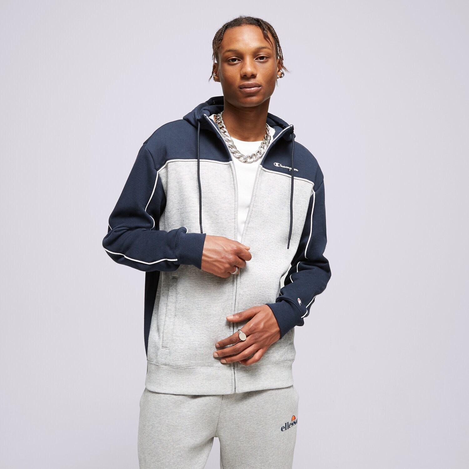 Bărbați bluză CHAMPION BLUZĂ CU GLUGĂ FULL ZIP 217851BS501 Negru