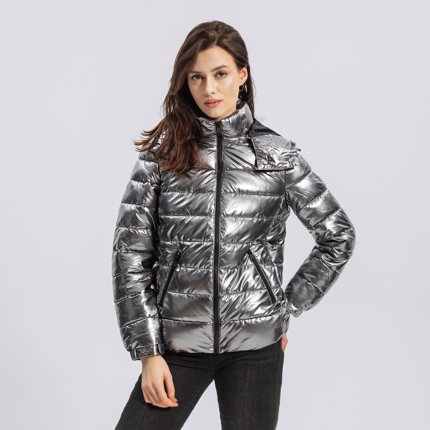 Femei geacă de iarnă GUESS JACHETĂ FIORENZA JACKET W1BL00WEB40SLVR Argintiu