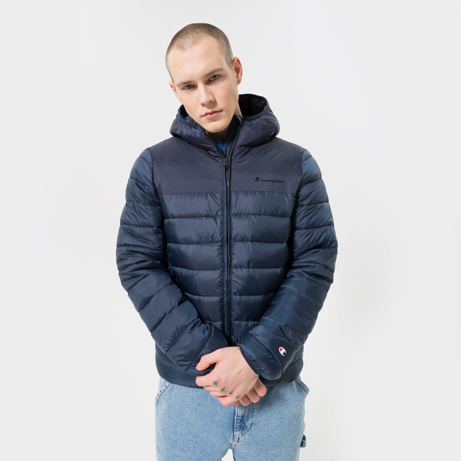 Bărbați eacă de iarnă CHAMPION JACHETĂ DE IARNĂ HOODED JACKET 218073BS501 Bleumarin