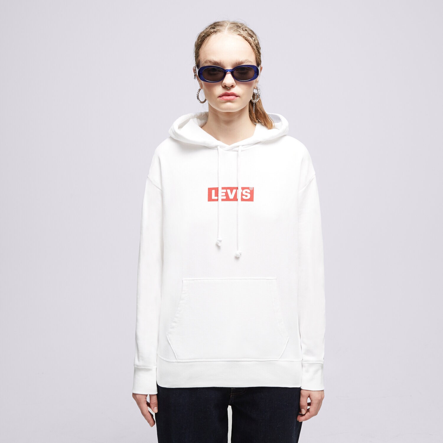 Femei bluză LEVI'S BLUZĂ CU GLUGĂ BOXTAB HOOD WHT/RED A2640-0017 Alb