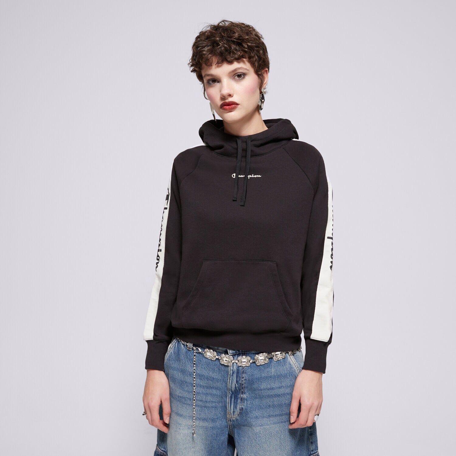Femei bluză CHAMPION BLUZĂ CU GLUGĂ HOODED SWEATSHIRT 115571KK001 Negru