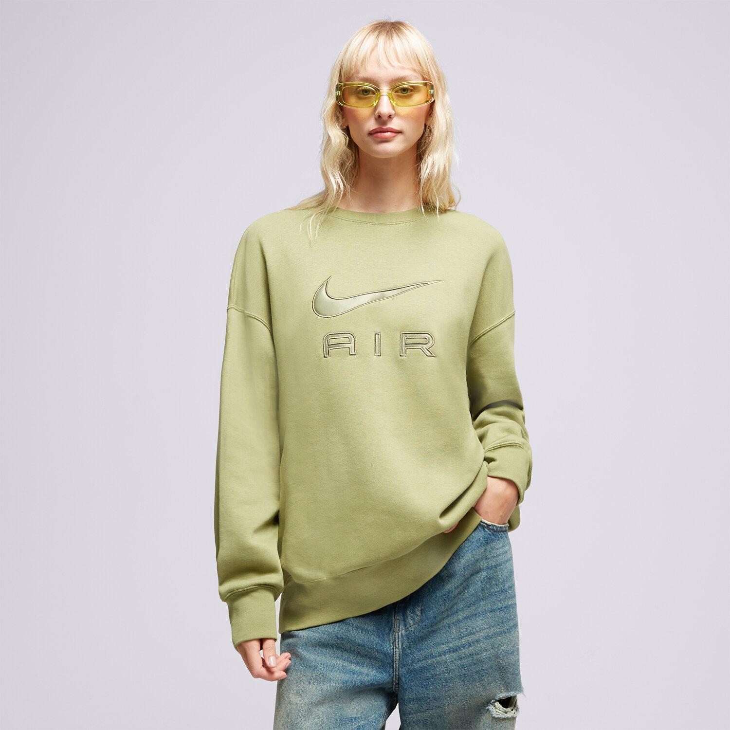 Femei bluză NIKE BLUZĂ W NSW AIR FLC CREW DQ6567-334 Kaki