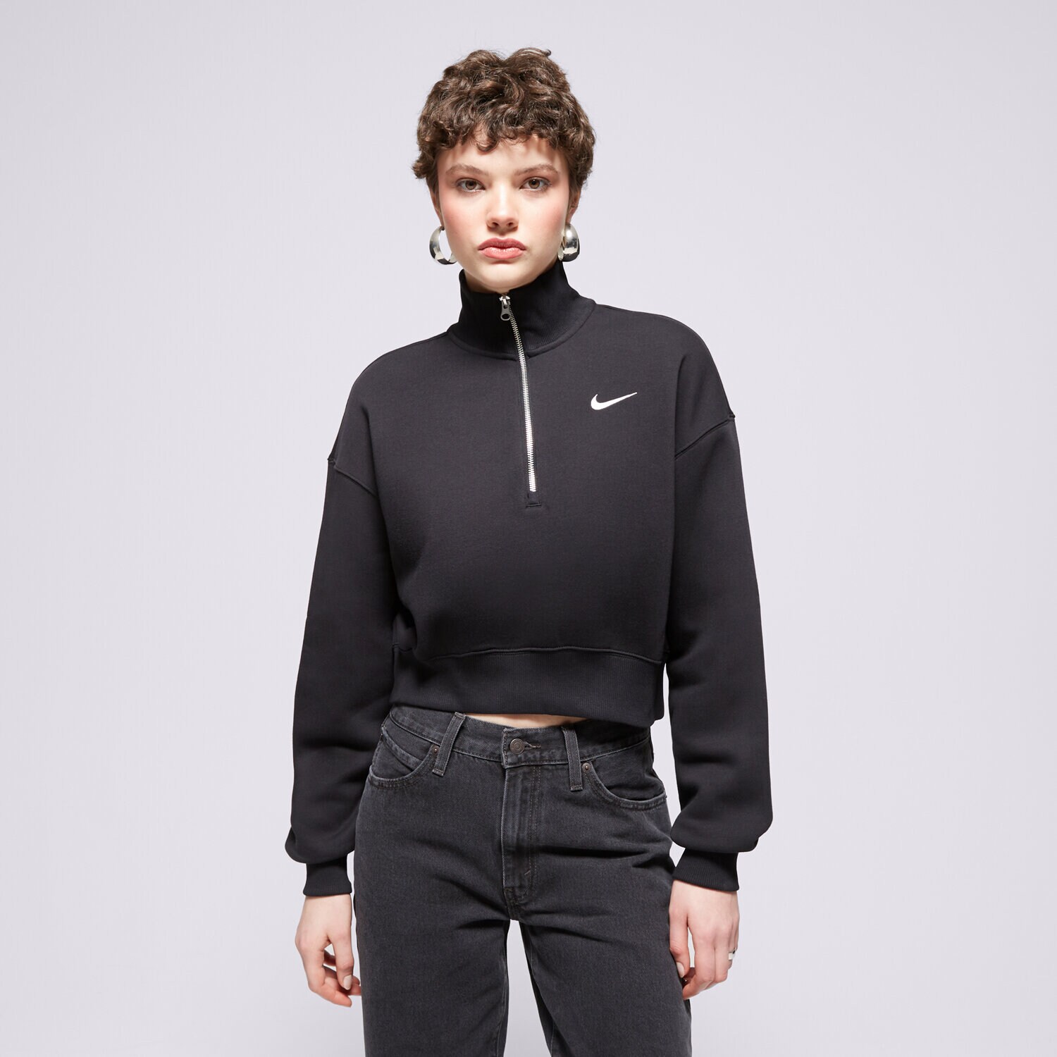 NIKE BLUZĂ W NSW PHNX FLC QZ CROP DQ5767-010 ✓ Negru | Femei